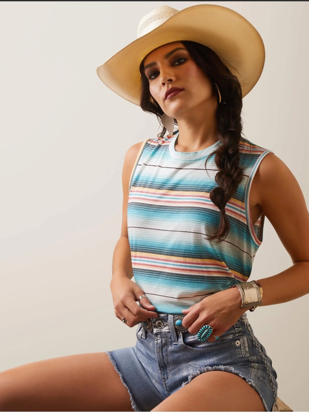 ARIAT Rodeo chica tank top open back tie sizeM